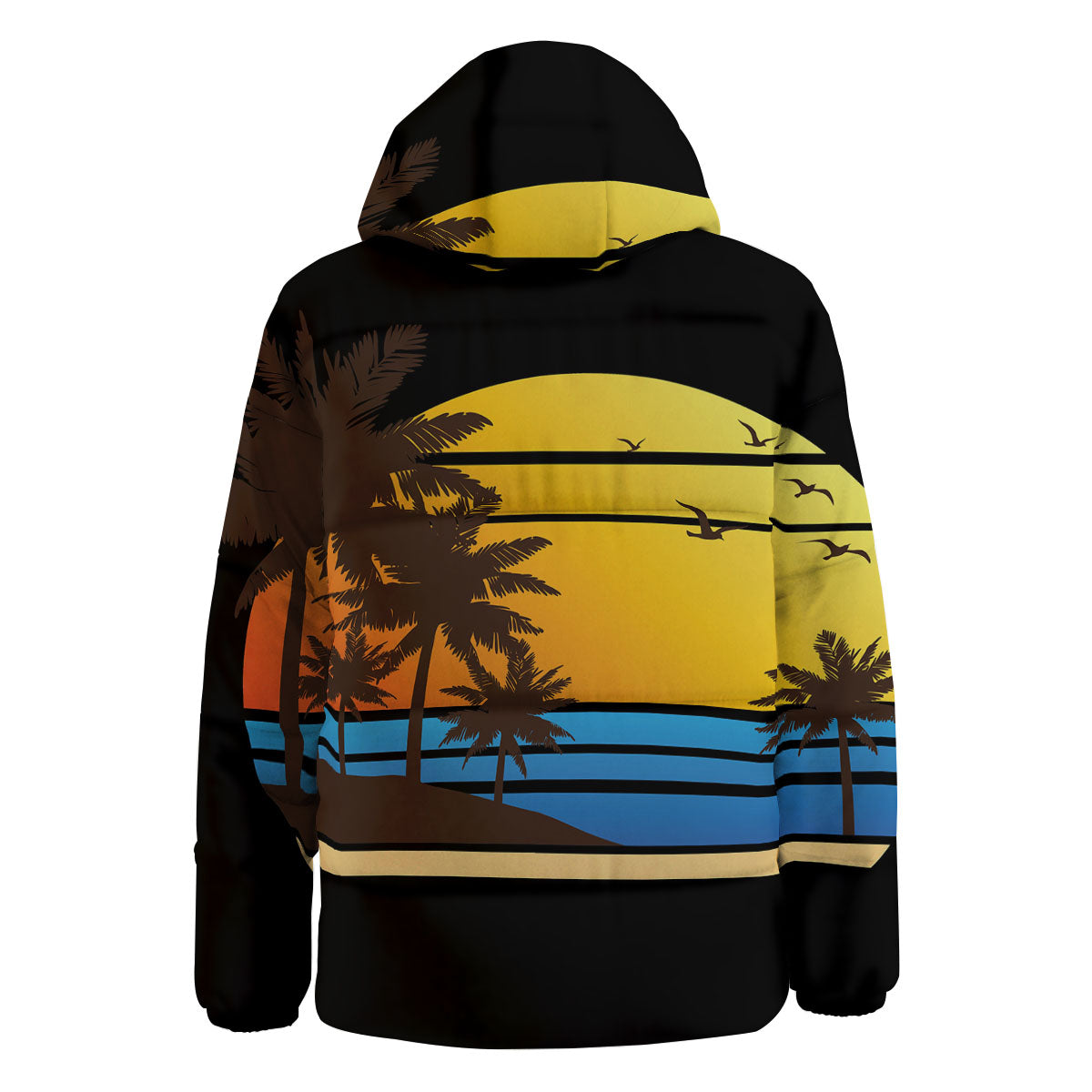 Beach Sunset Palm Tree Print Down Jacket-grizzshop