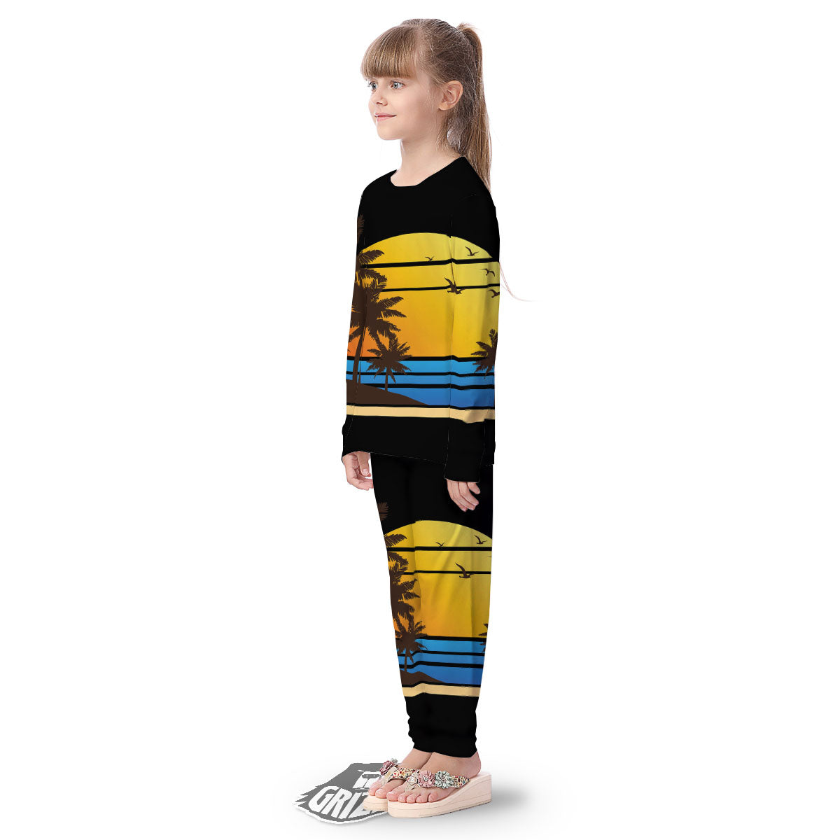 Beach Sunset Palm Tree Print Kid's Pajamas-grizzshop