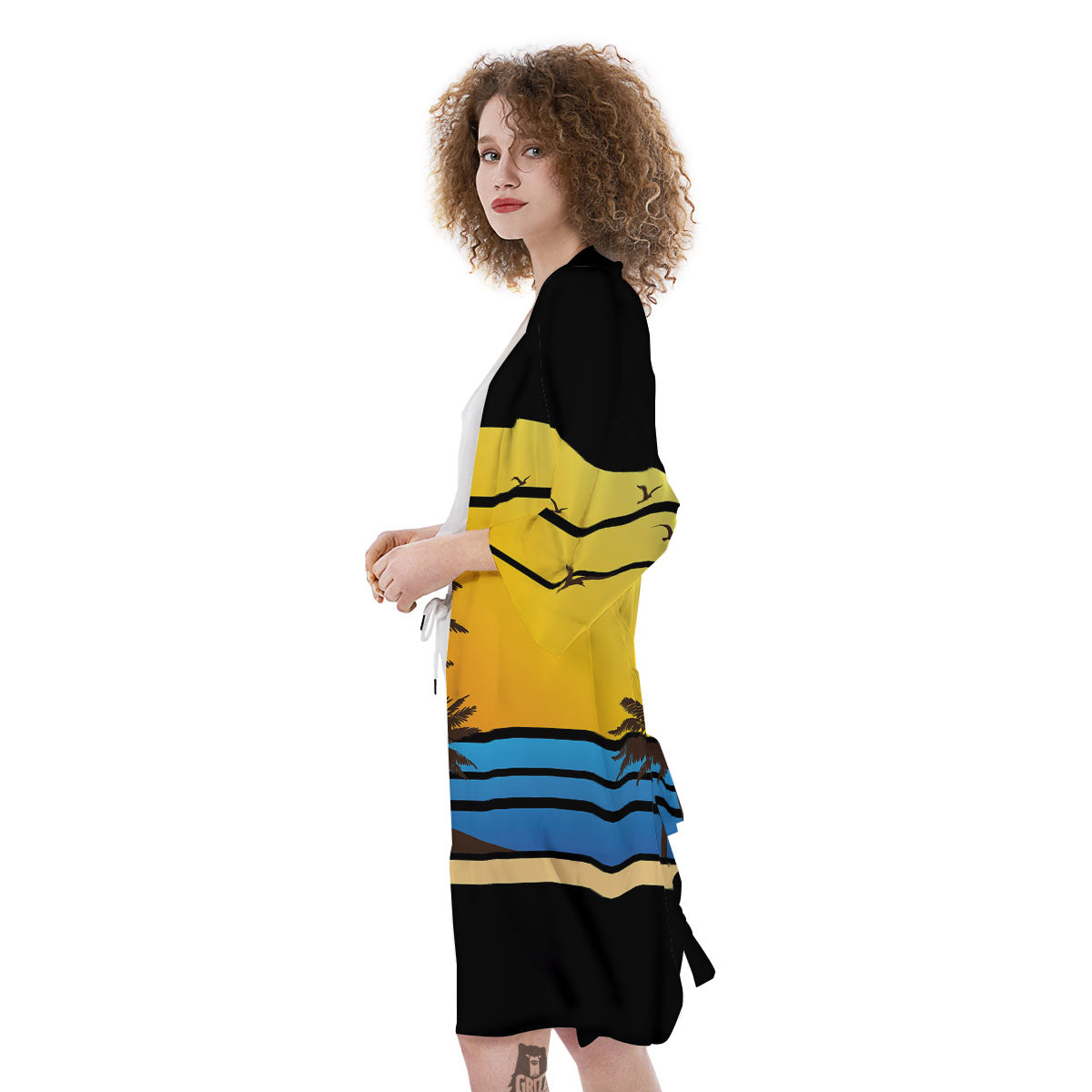 Beach Sunset Palm Tree Print Kimono-grizzshop