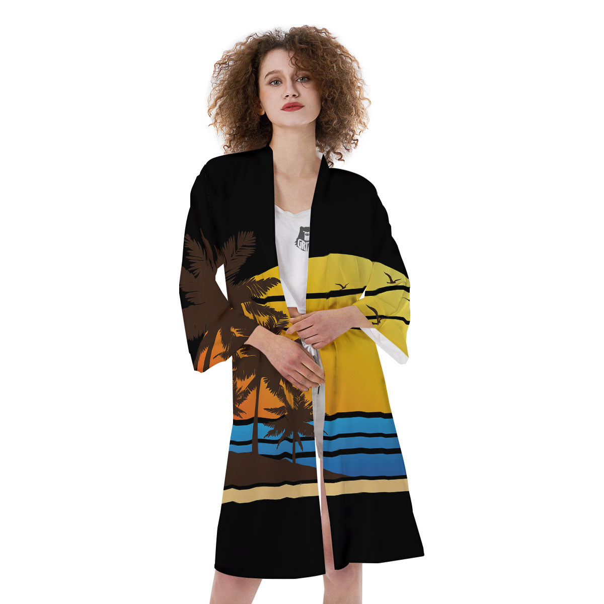 Beach Sunset Palm Tree Print Kimono-grizzshop