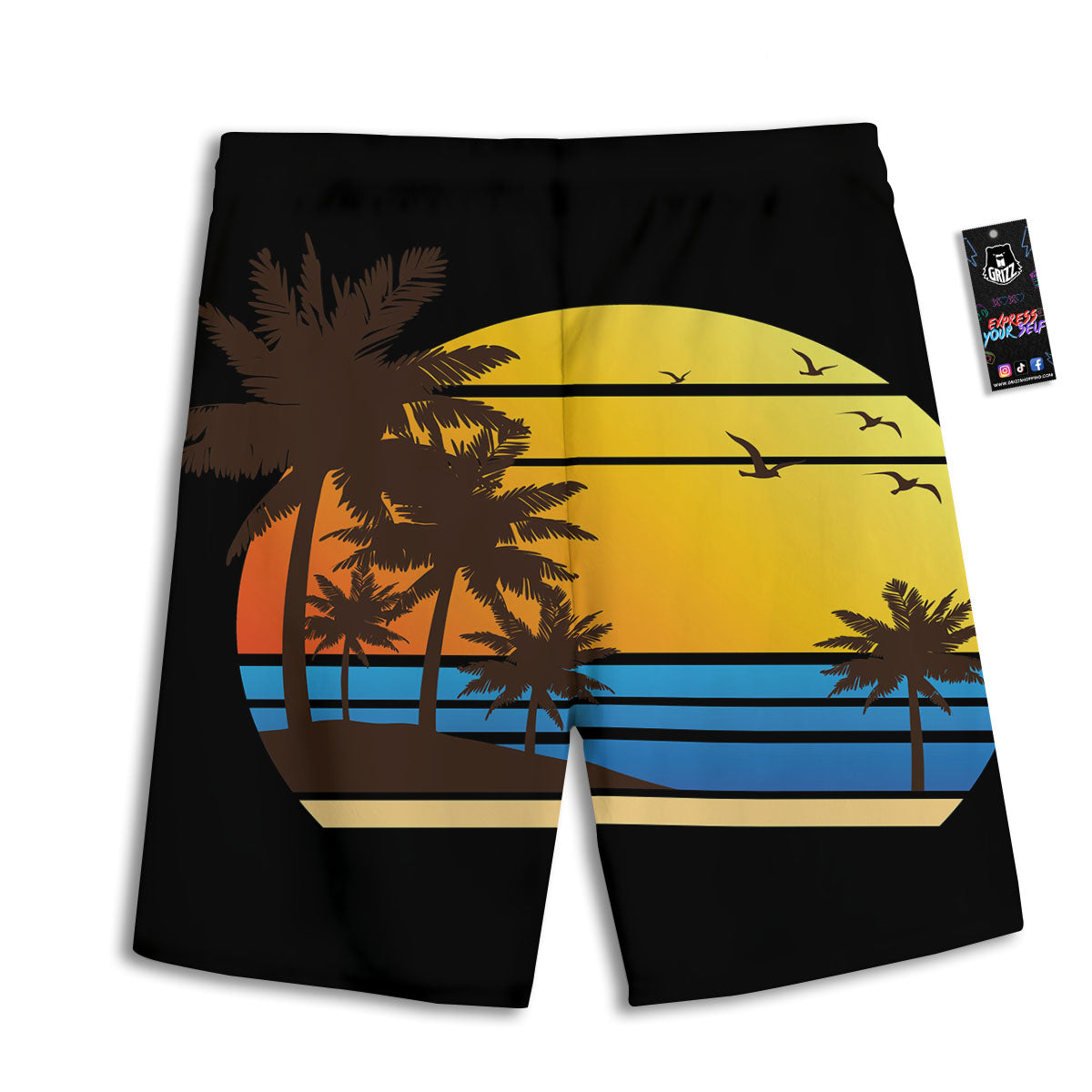 Beach Sunset Palm Tree Print Men's Athletic Shorts