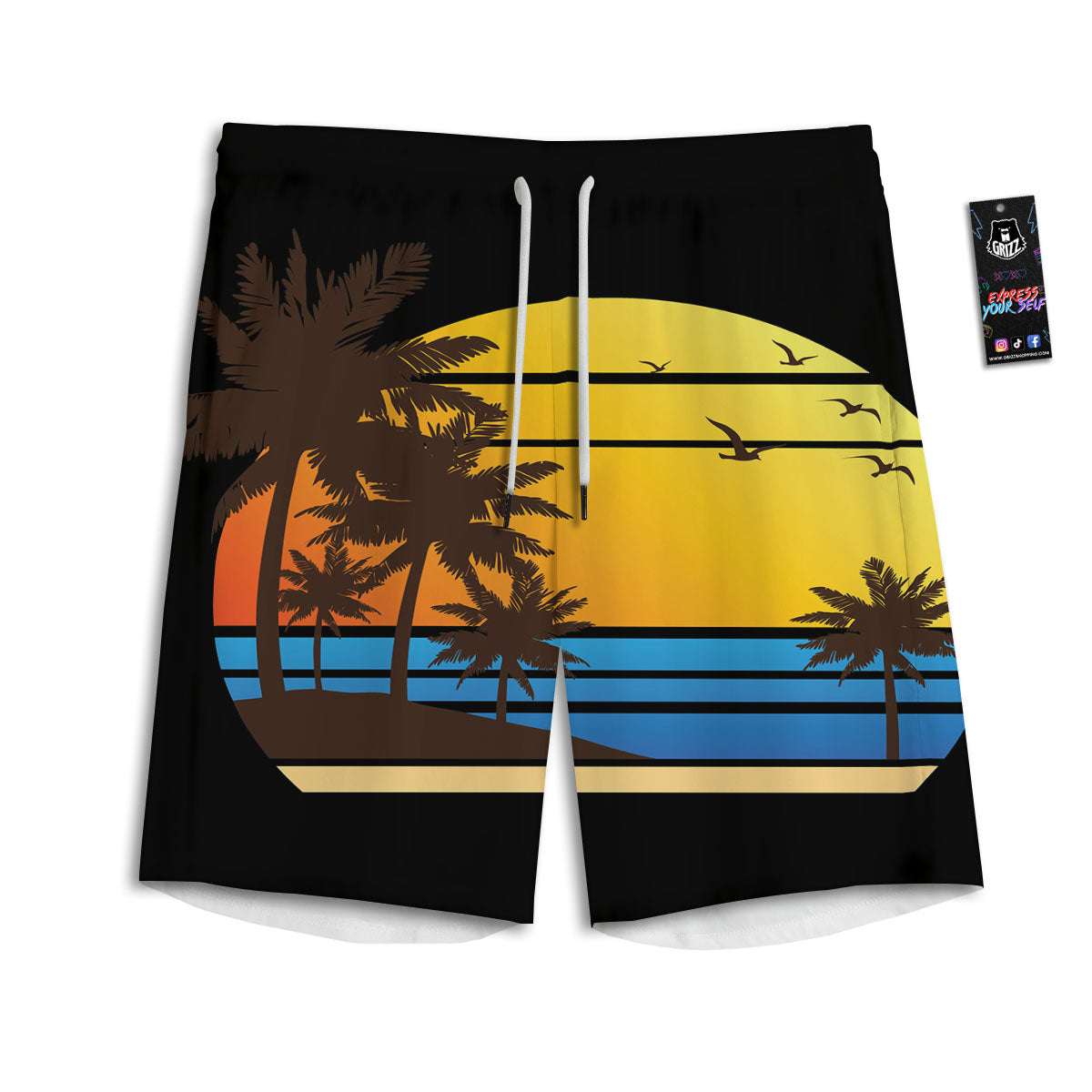 Beach Sunset Palm Tree Print Men's Athletic Shorts