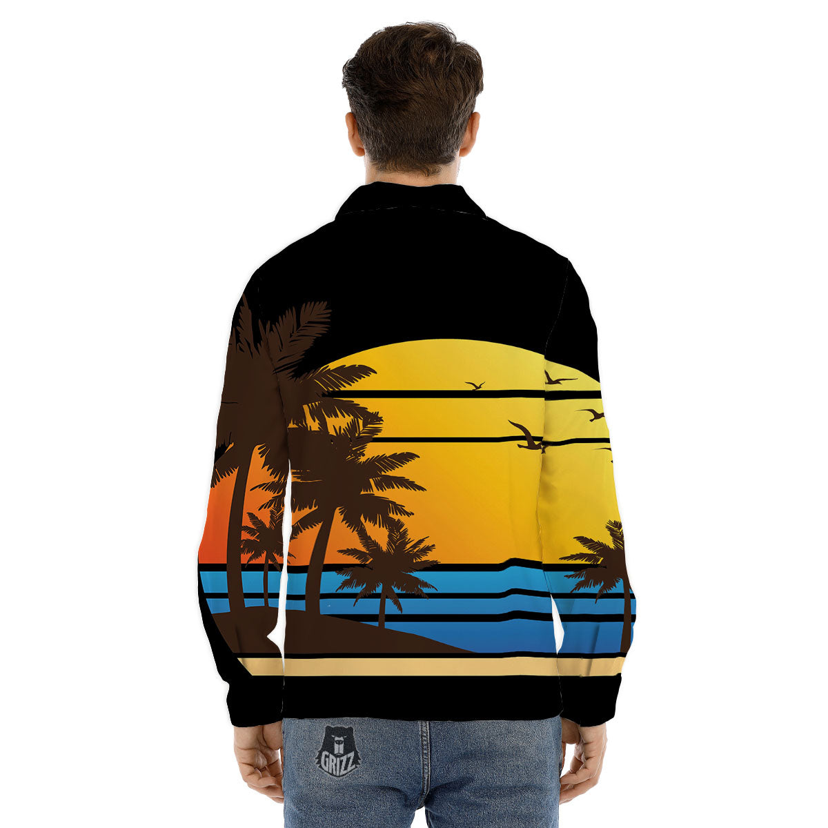 Beach Sunset Palm Tree Print Men's Dress Shirts-grizzshop