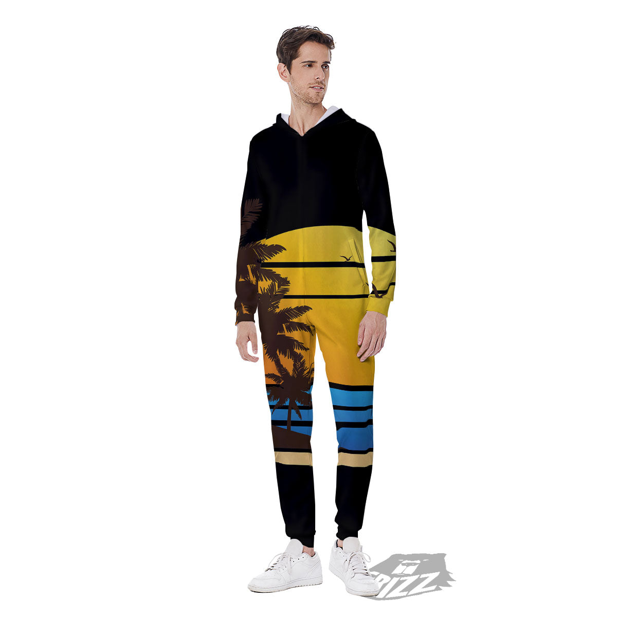 Beach Sunset Palm Tree Print Men's Jumpsuit-grizzshop