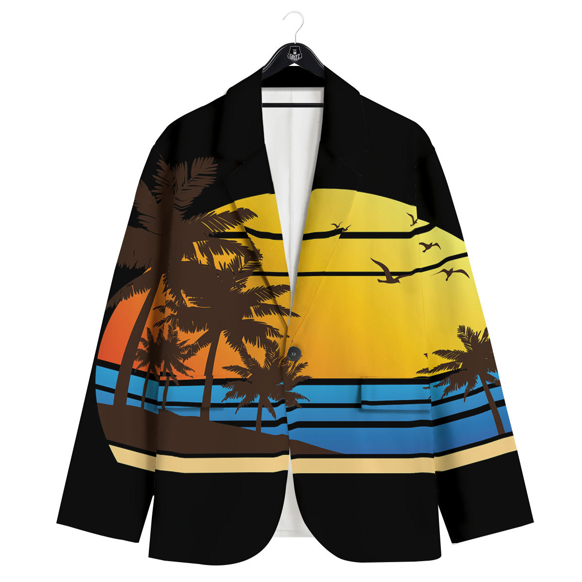 Beach Sunset Palm Tree Print Men's Sport Coat-grizzshop