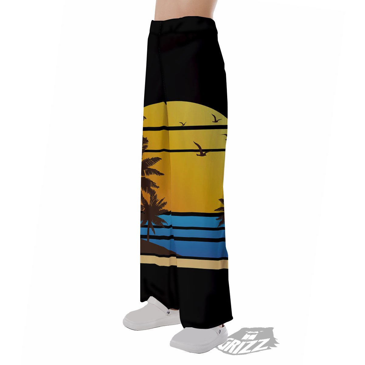 Beach Sunset Palm Tree Print Pajama Pants-grizzshop
