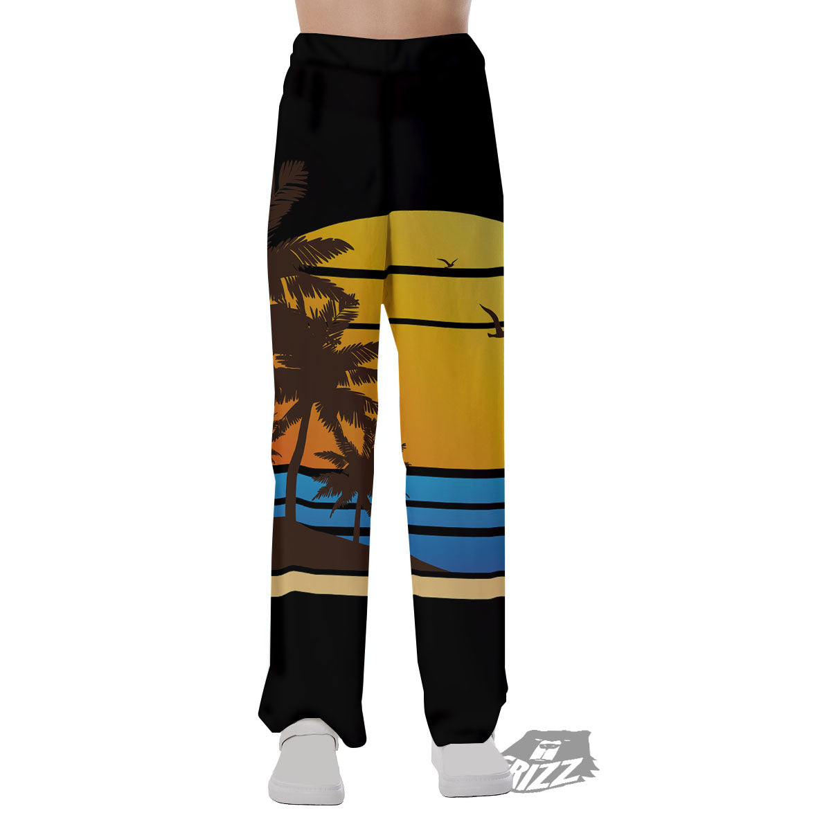 Beach Sunset Palm Tree Print Pajama Pants-grizzshop