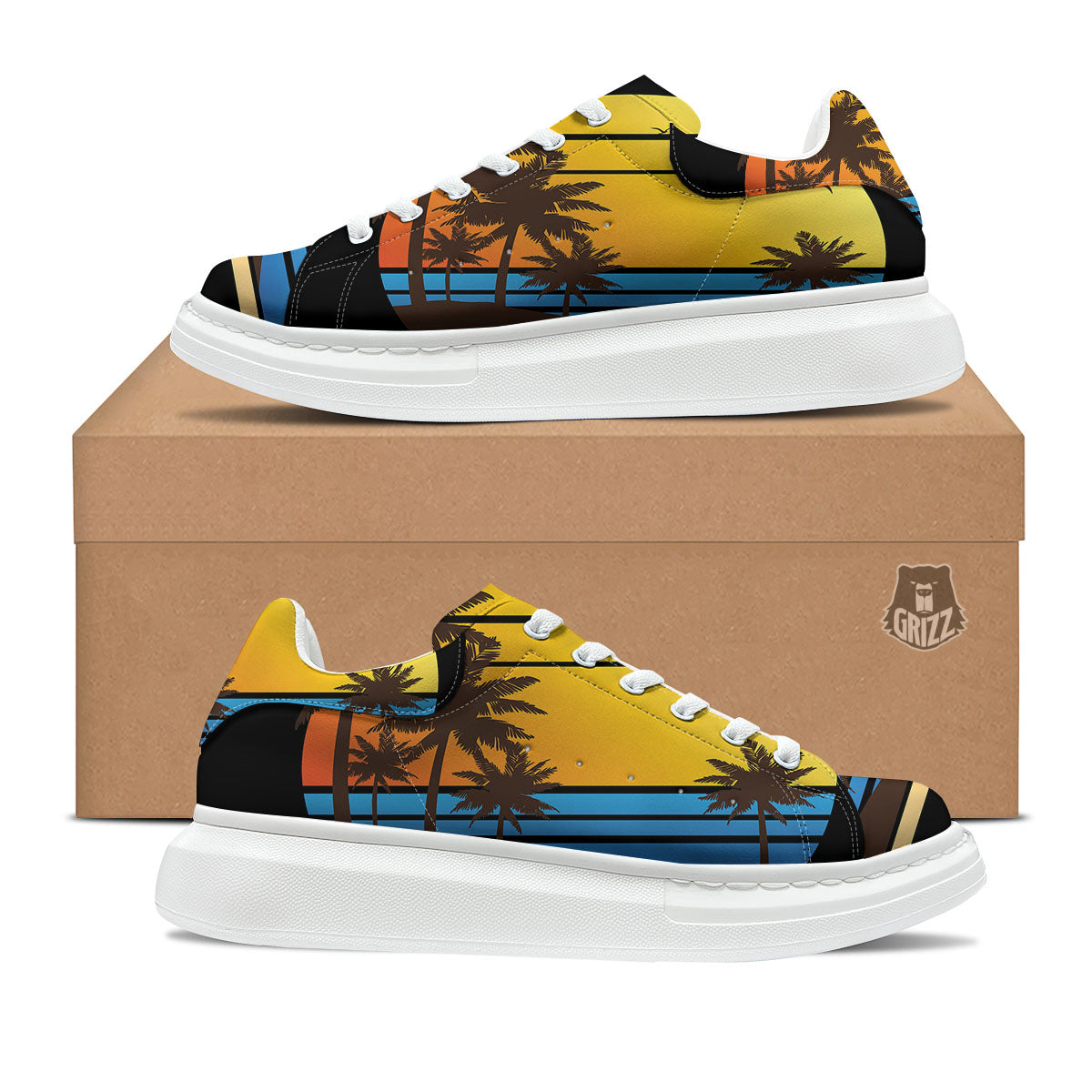 Beach Sunset Palm Tree Print Platform Shoes-grizzshop