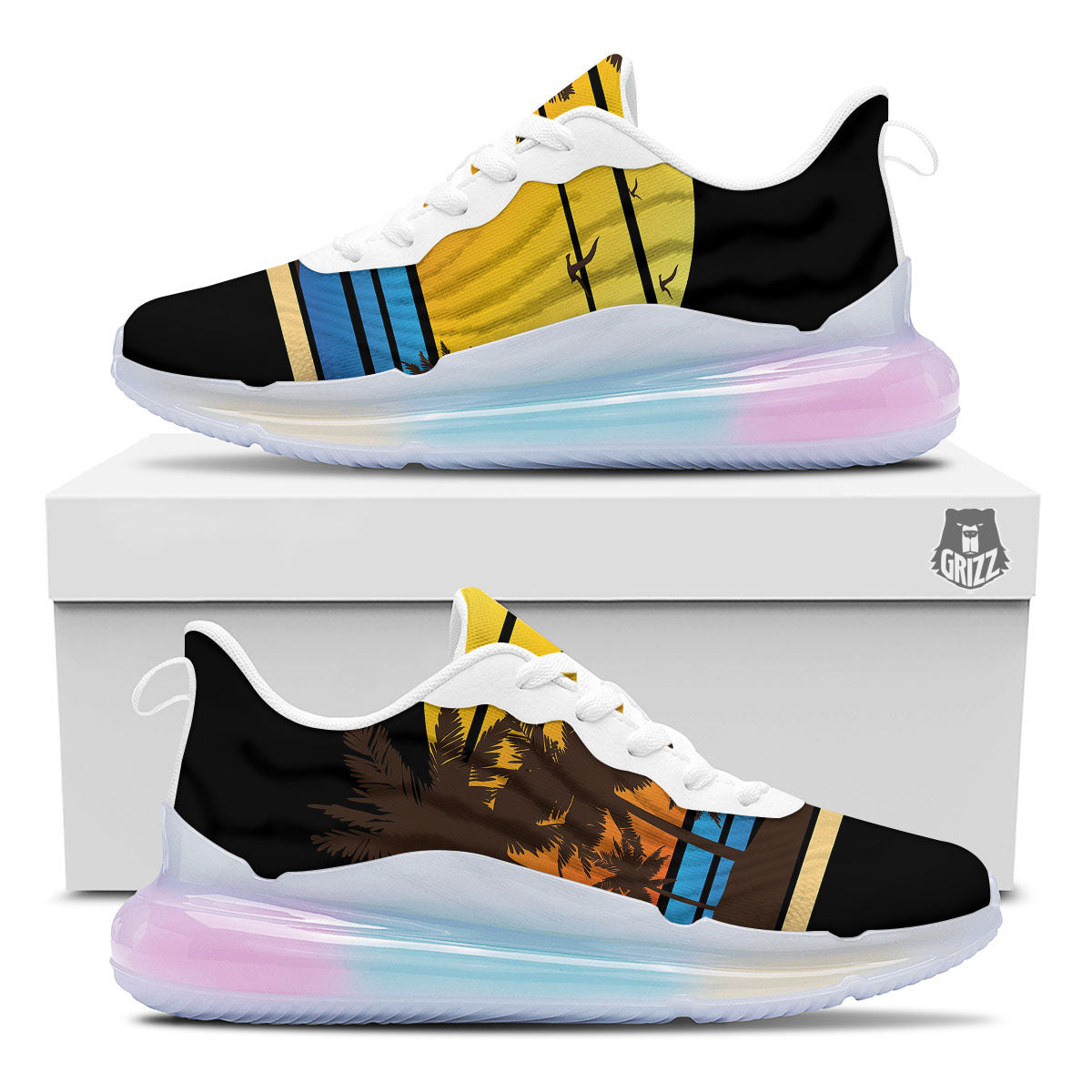 Beach Sunset Palm Tree Print Running Sneakers-grizzshop