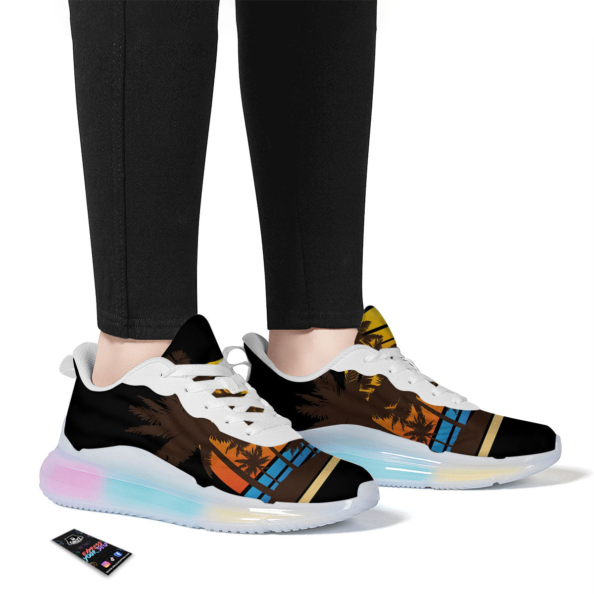 Beach Sunset Palm Tree Print Running Sneakers-grizzshop