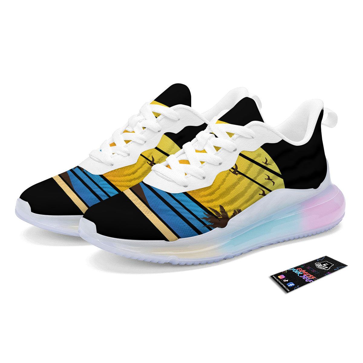 Beach Sunset Palm Tree Print Running Sneakers-grizzshop