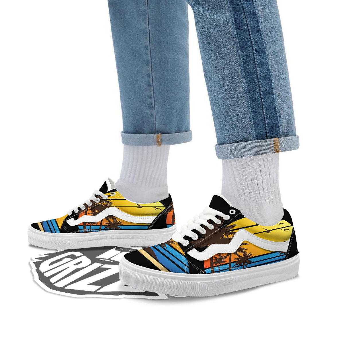 Beach Sunset Palm Tree Print Skate Shoes-grizzshop