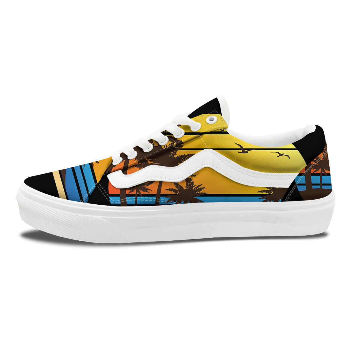 Beach Sunset Palm Tree Print Skate Shoes-grizzshop