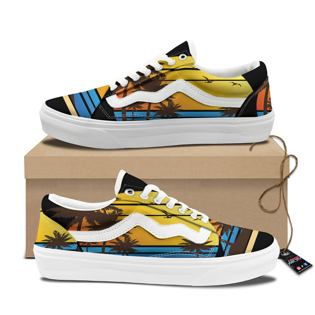 Beach Sunset Palm Tree Print Skate Shoes-grizzshop