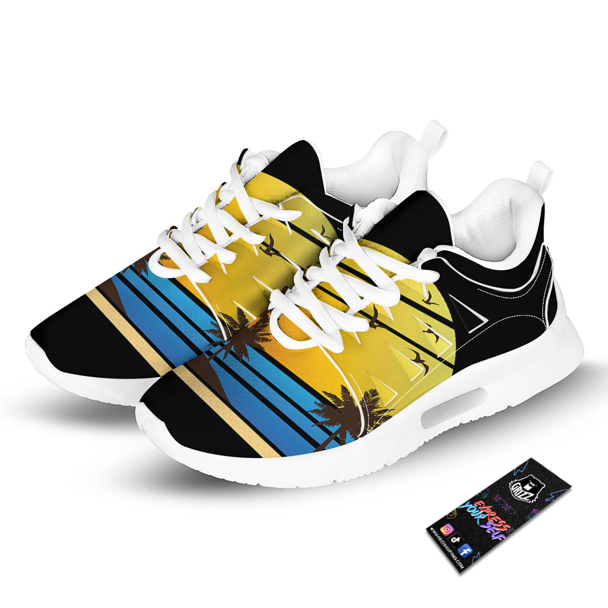 Beach Sunset Palm Tree Print Tennis Shoes-grizzshop