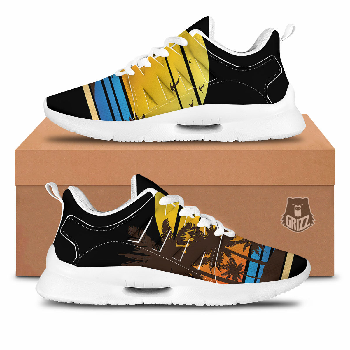 Beach Sunset Palm Tree Print Tennis Shoes-grizzshop