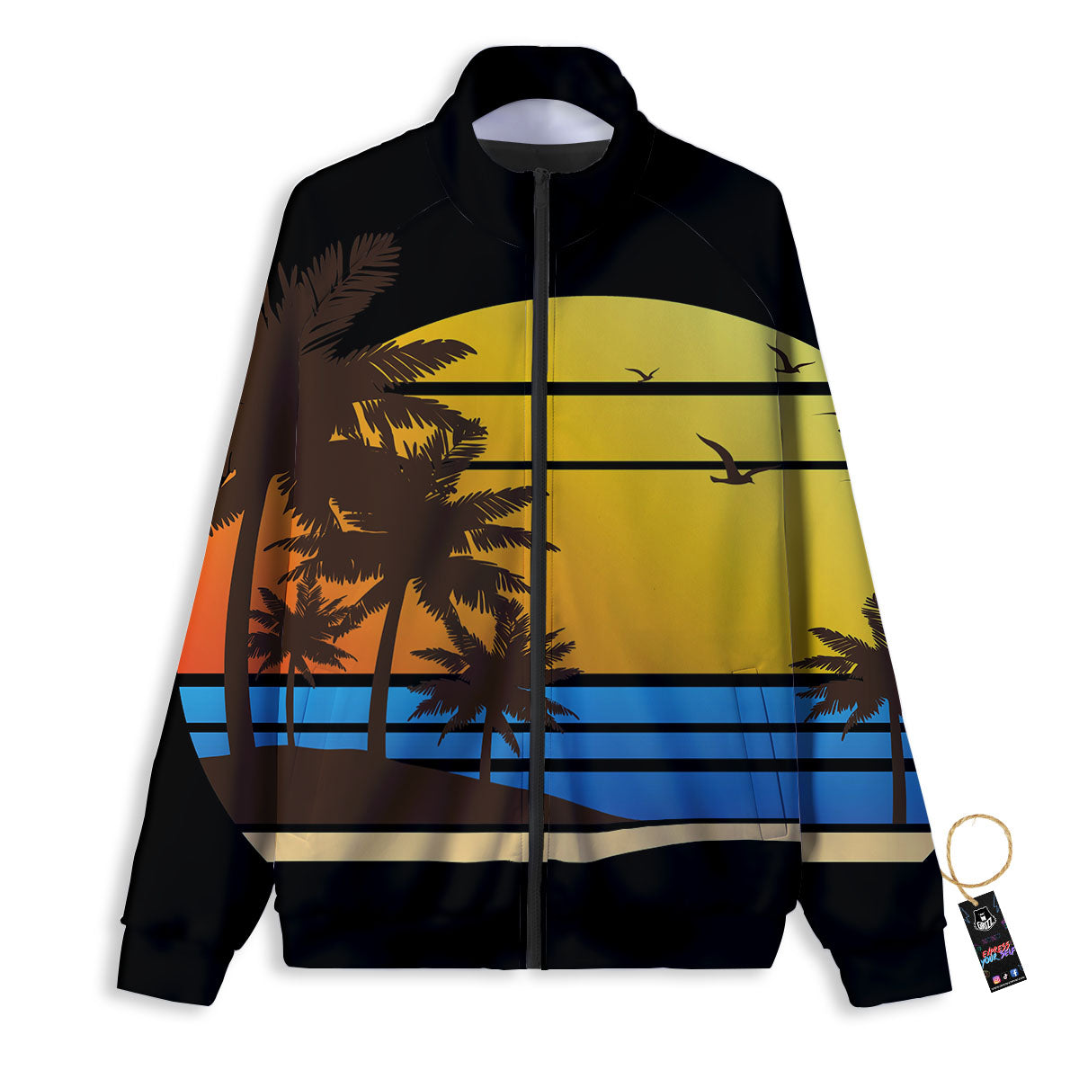 Beach Sunset Palm Tree Print Track Jacket-grizzshop