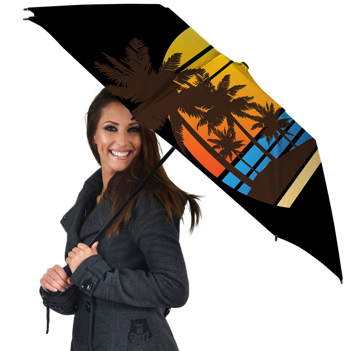Beach Sunset Palm Tree Print Umbrella-grizzshop