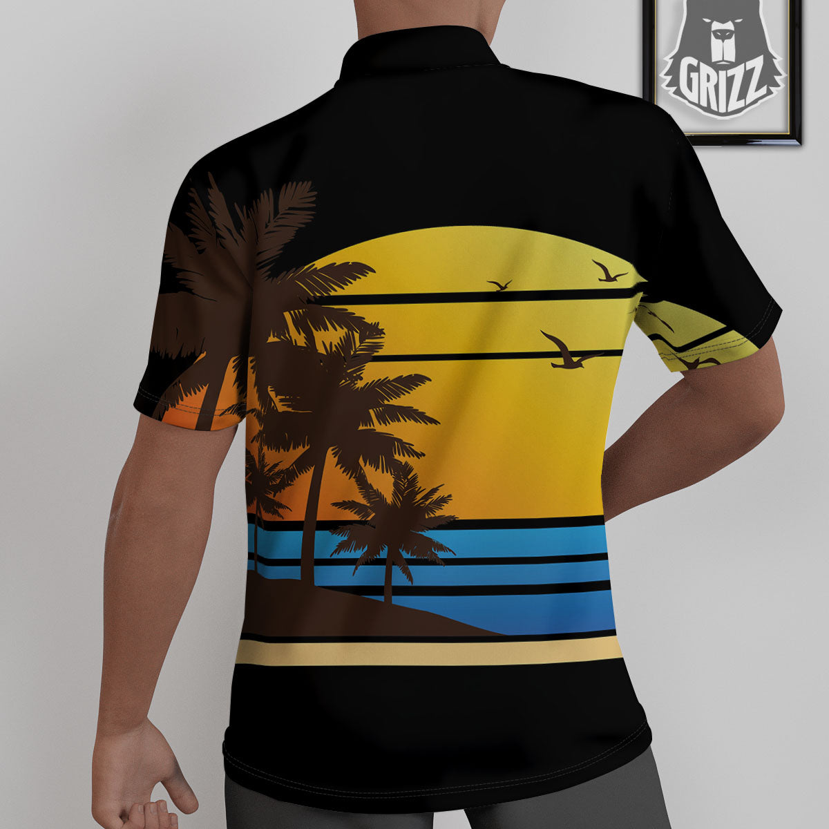 Beach Sunset Palm Tree Print Untucked Shirts-grizzshop