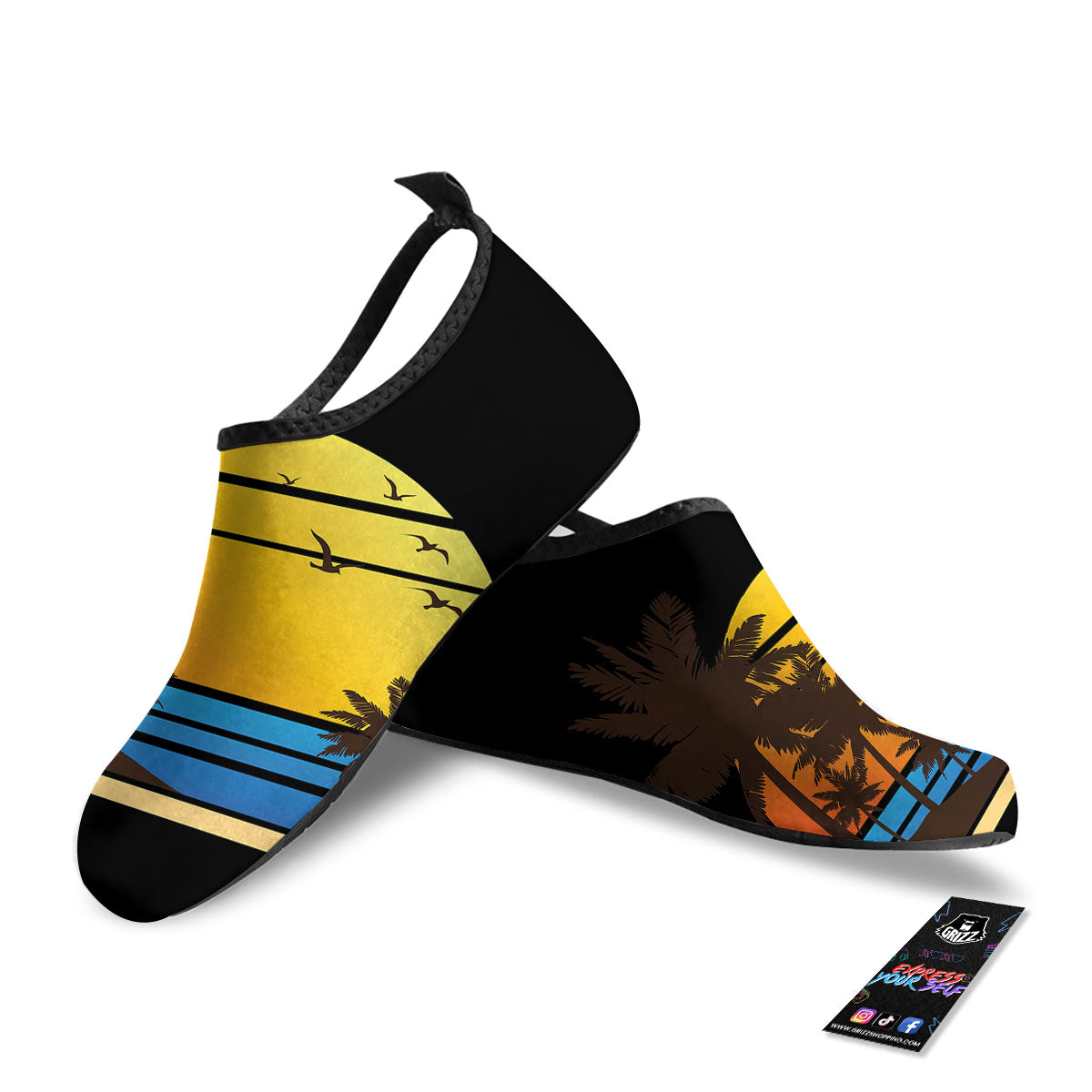 Beach Sunset Palm Tree Print Water Shoes-grizzshop