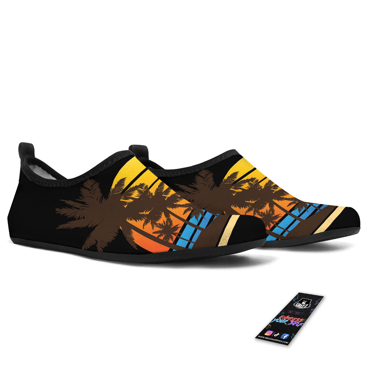 Beach Sunset Palm Tree Print Water Shoes-grizzshop