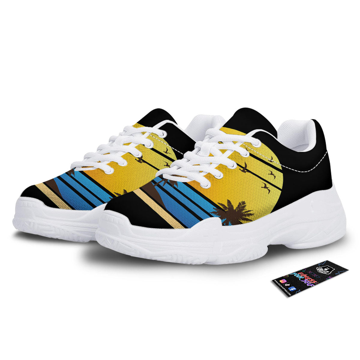 Beach Sunset Palm Tree Print White Chunky Shoes-grizzshop