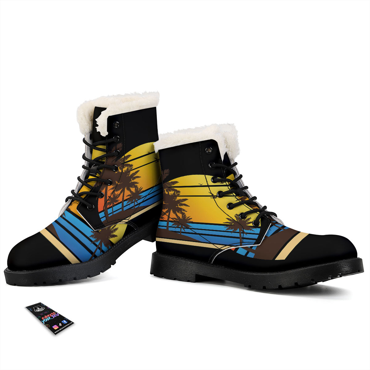 Beach Sunset Palm Tree Print Winter Boots-grizzshop