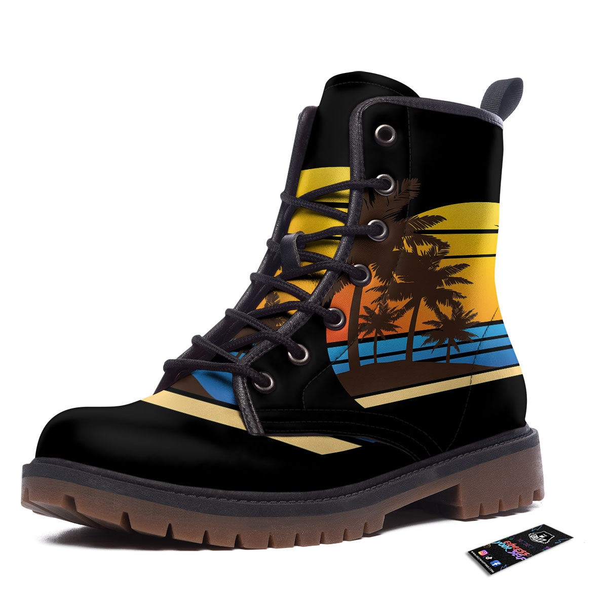 Beach Sunset Palm Tree Print Work Boots-grizzshop
