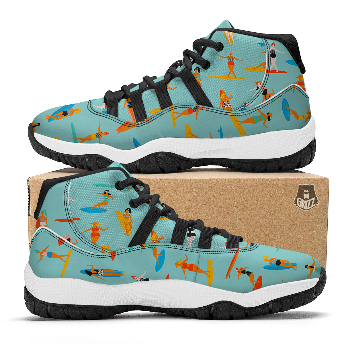 Beach Surfing Pattern Print Black Bball Shoes-grizzshop