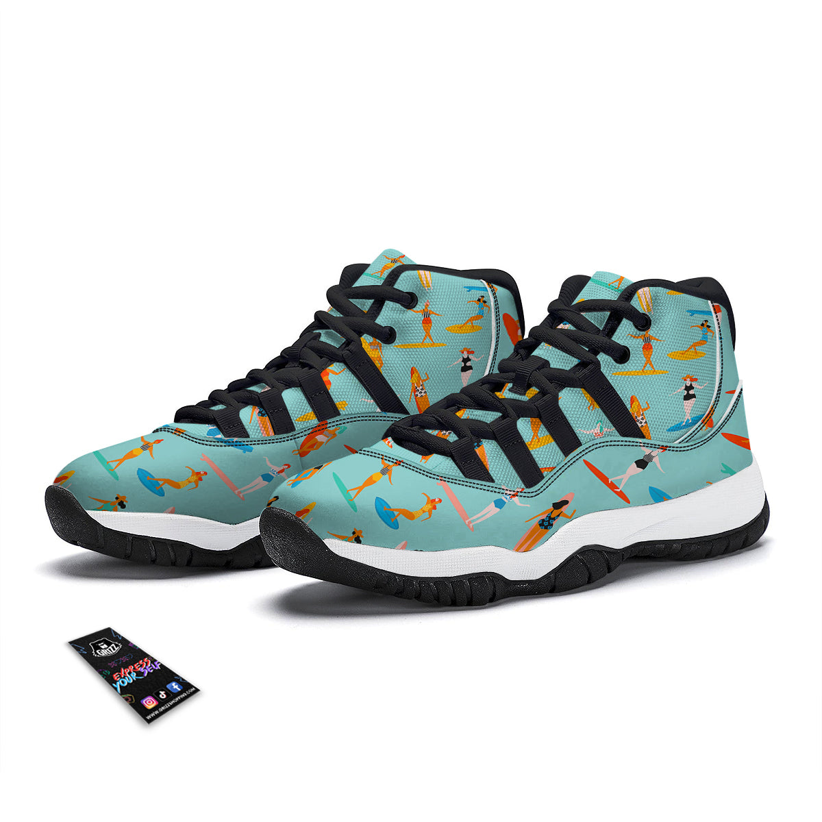 Beach Surfing Pattern Print Black Bball Shoes-grizzshop