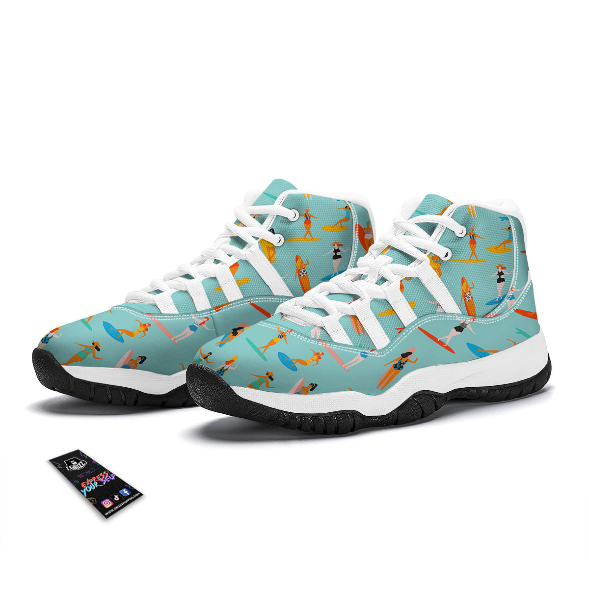 Beach Surfing Pattern Print White Bball Shoes-grizzshop