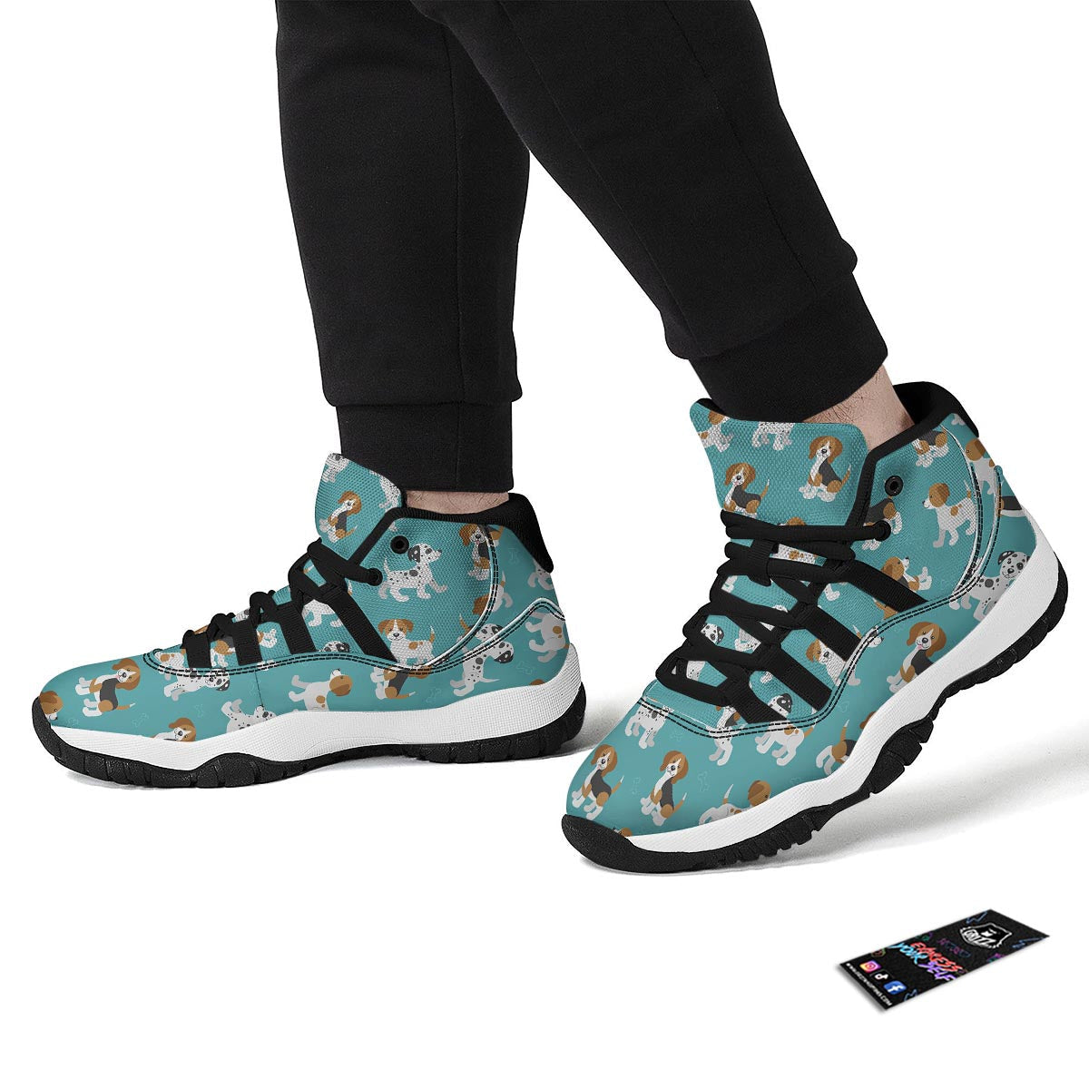 Beagle Dog Bone Pattern Print Black Bball Shoes-grizzshop