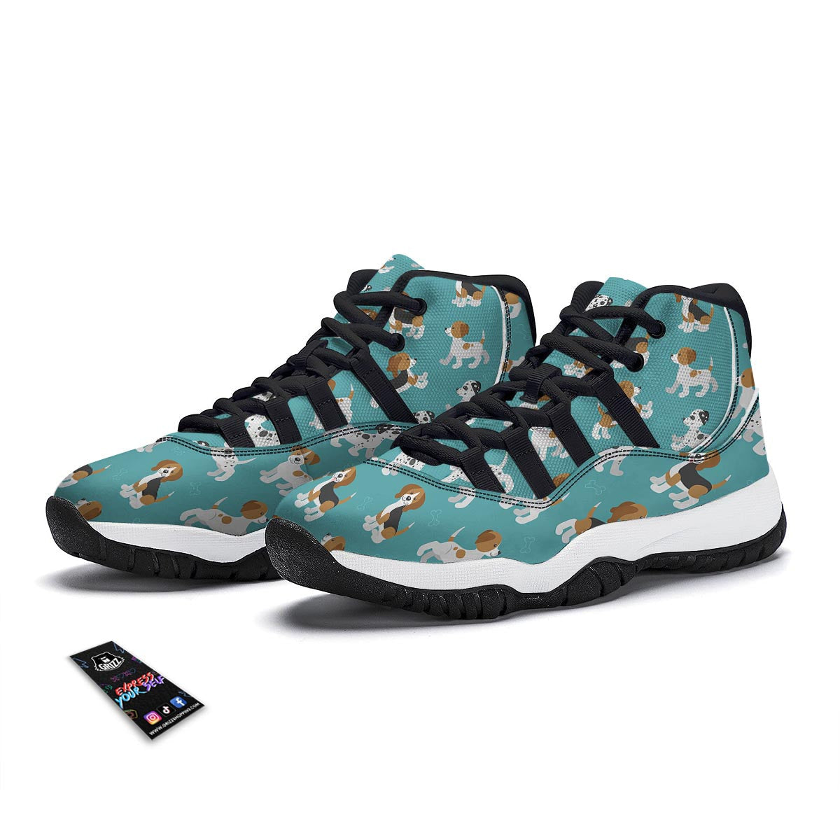 Beagle Dog Bone Pattern Print Black Bball Shoes-grizzshop