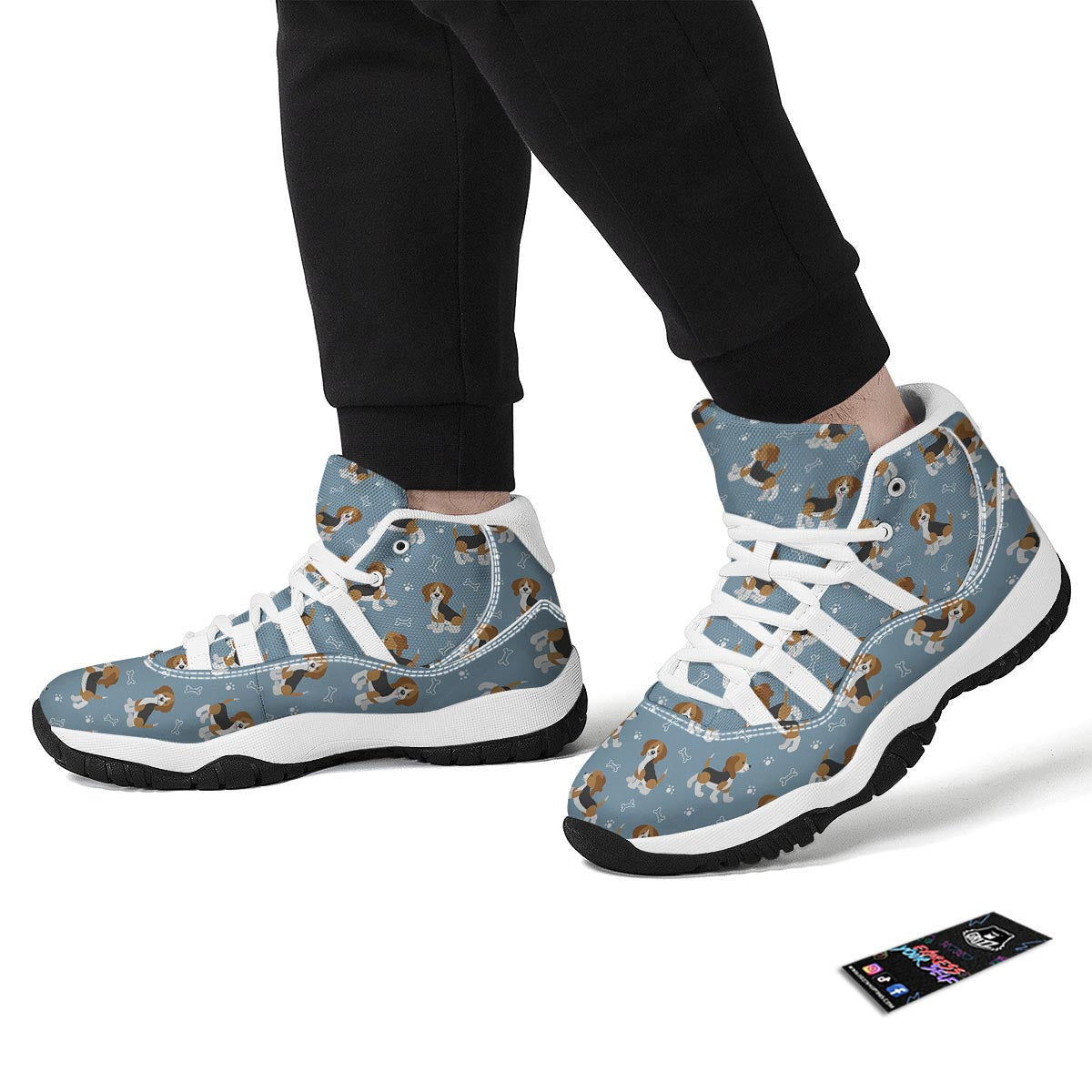 Beagle Paw Dog Bone Pattern Print White Bball Shoes-grizzshop
