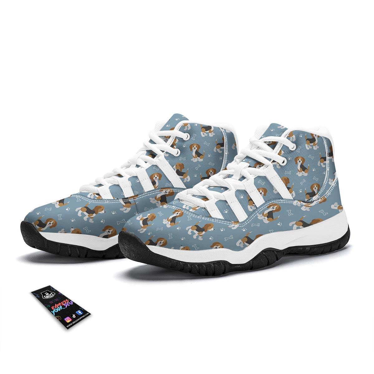Beagle Paw Dog Bone Pattern Print White Bball Shoes-grizzshop