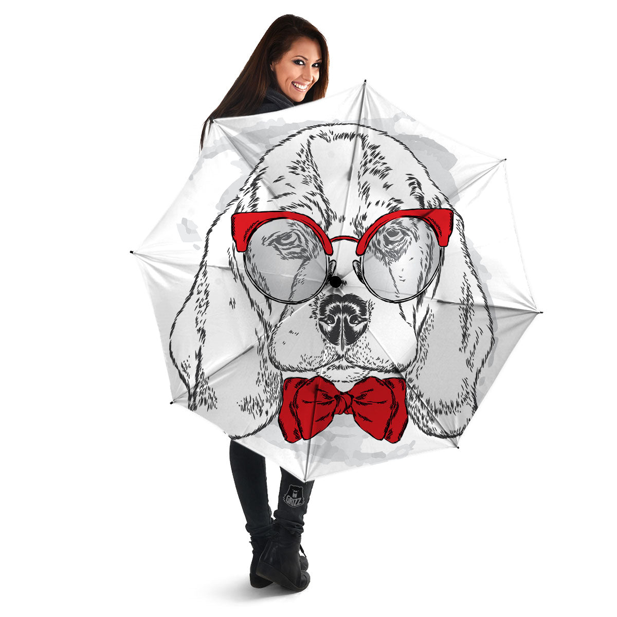 Beagle With Glasses Hipster Print Umbrella-grizzshop