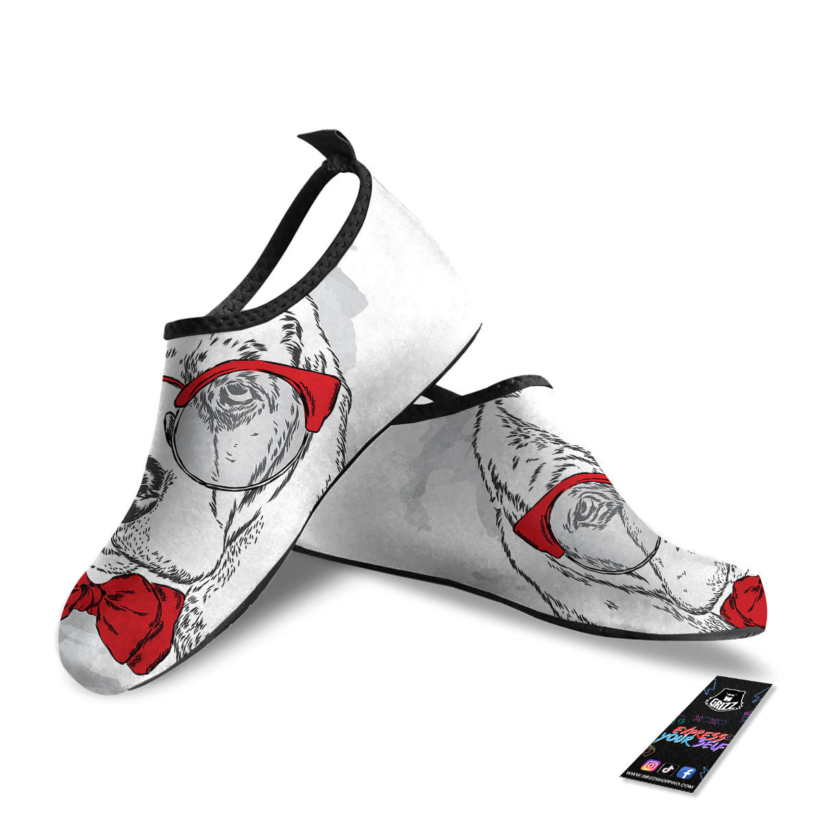 Beagle With Glasses Hipster Print Water Shoes-grizzshop