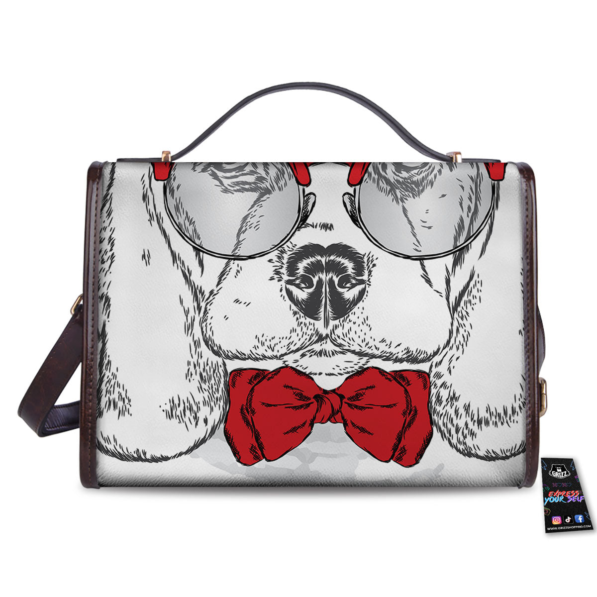 Beagle With Glasses Hipster Print Women's Satchel Bag-grizzshop