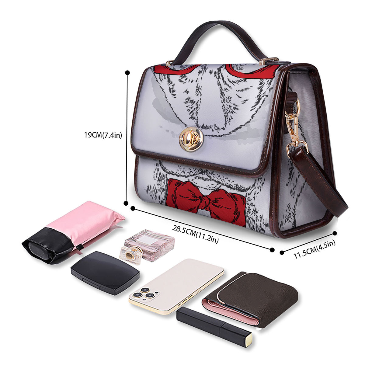 Beagle With Glasses Hipster Print Women's Satchel Bag-grizzshop