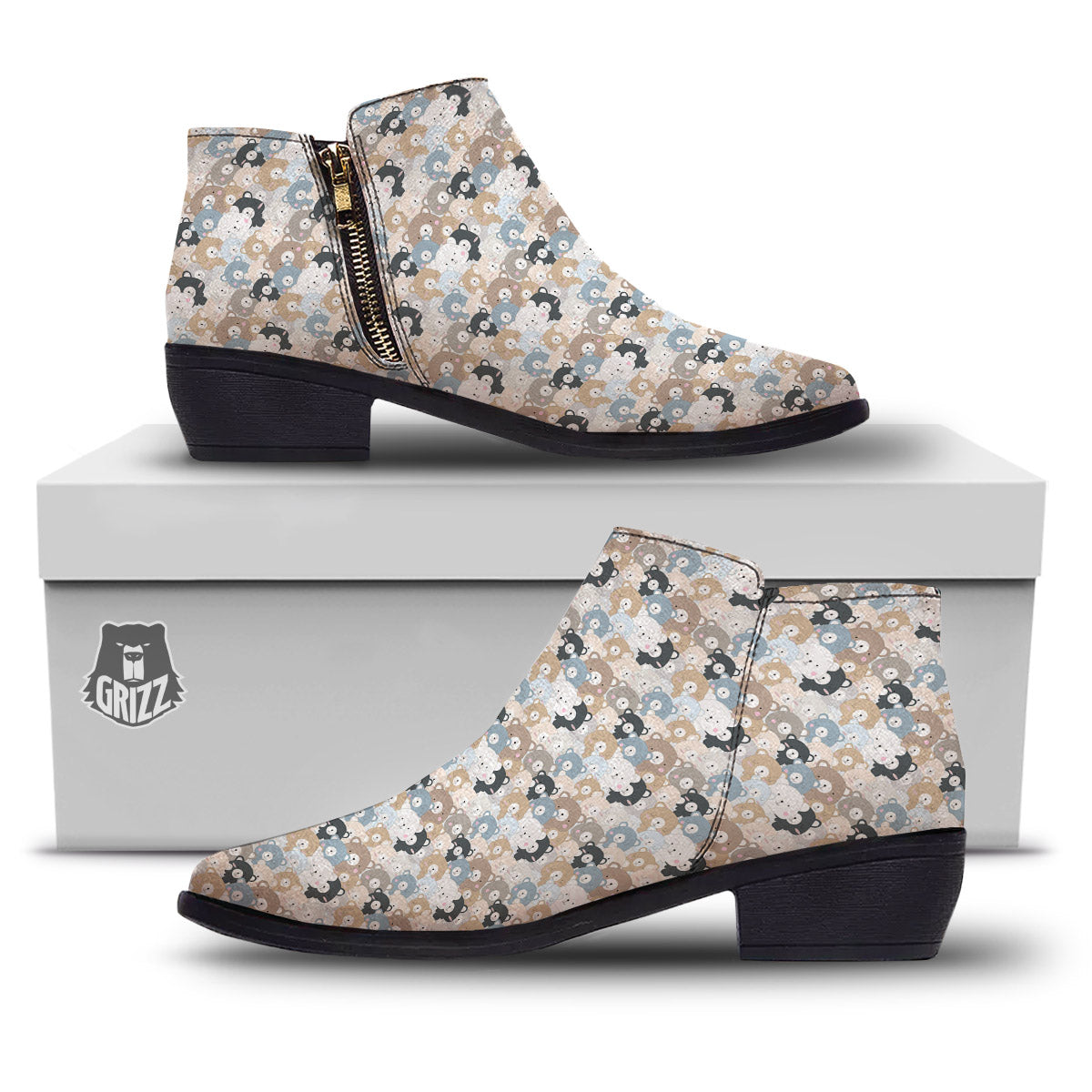 Bear Cute Print Pattern Ankle Boots-grizzshop