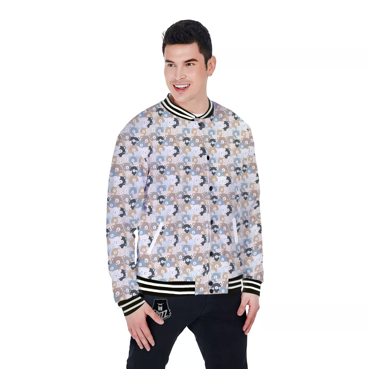 Bear Cute Print Pattern Baseball Jacket-grizzshop