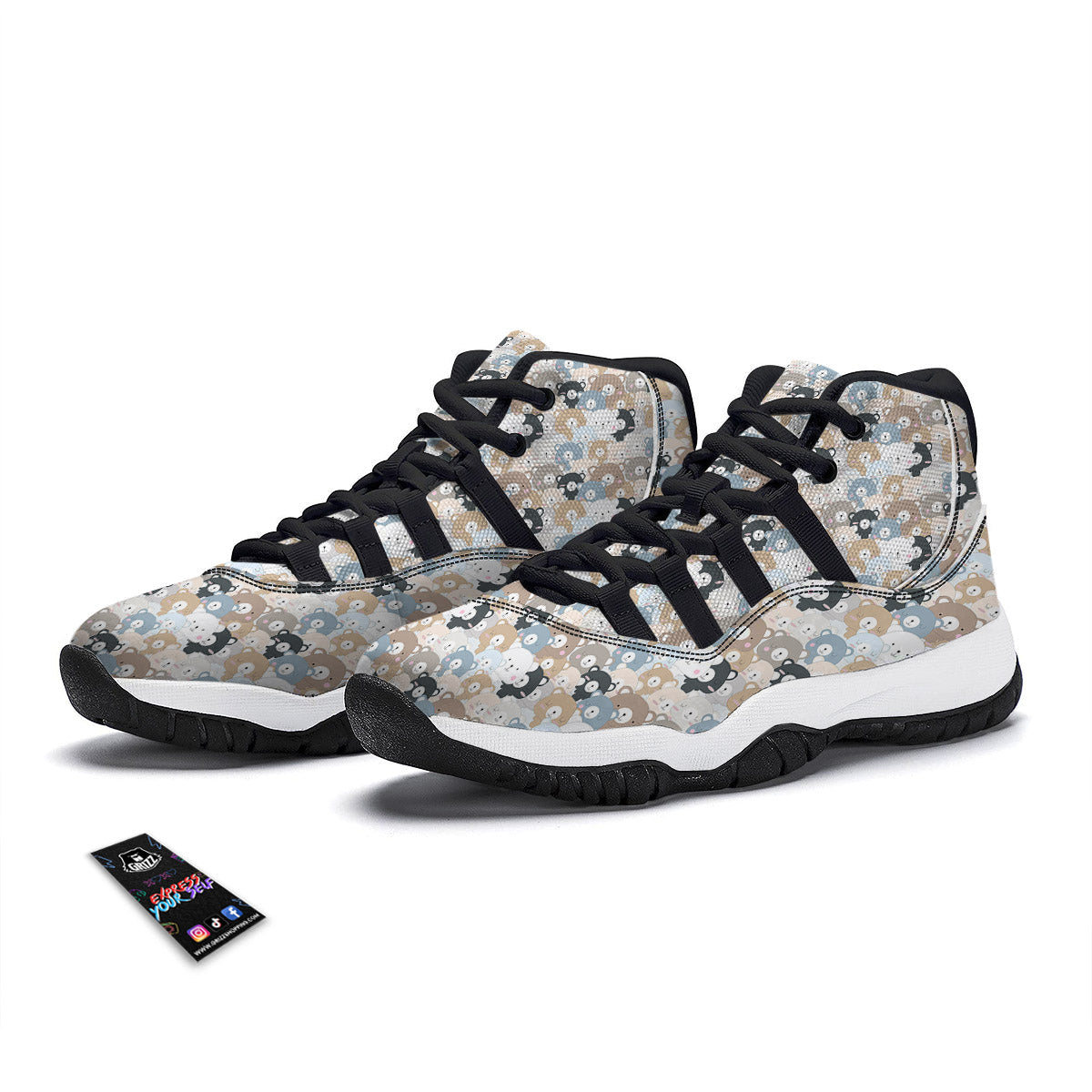 Bear Cute Print Pattern Black Bball Shoes-grizzshop