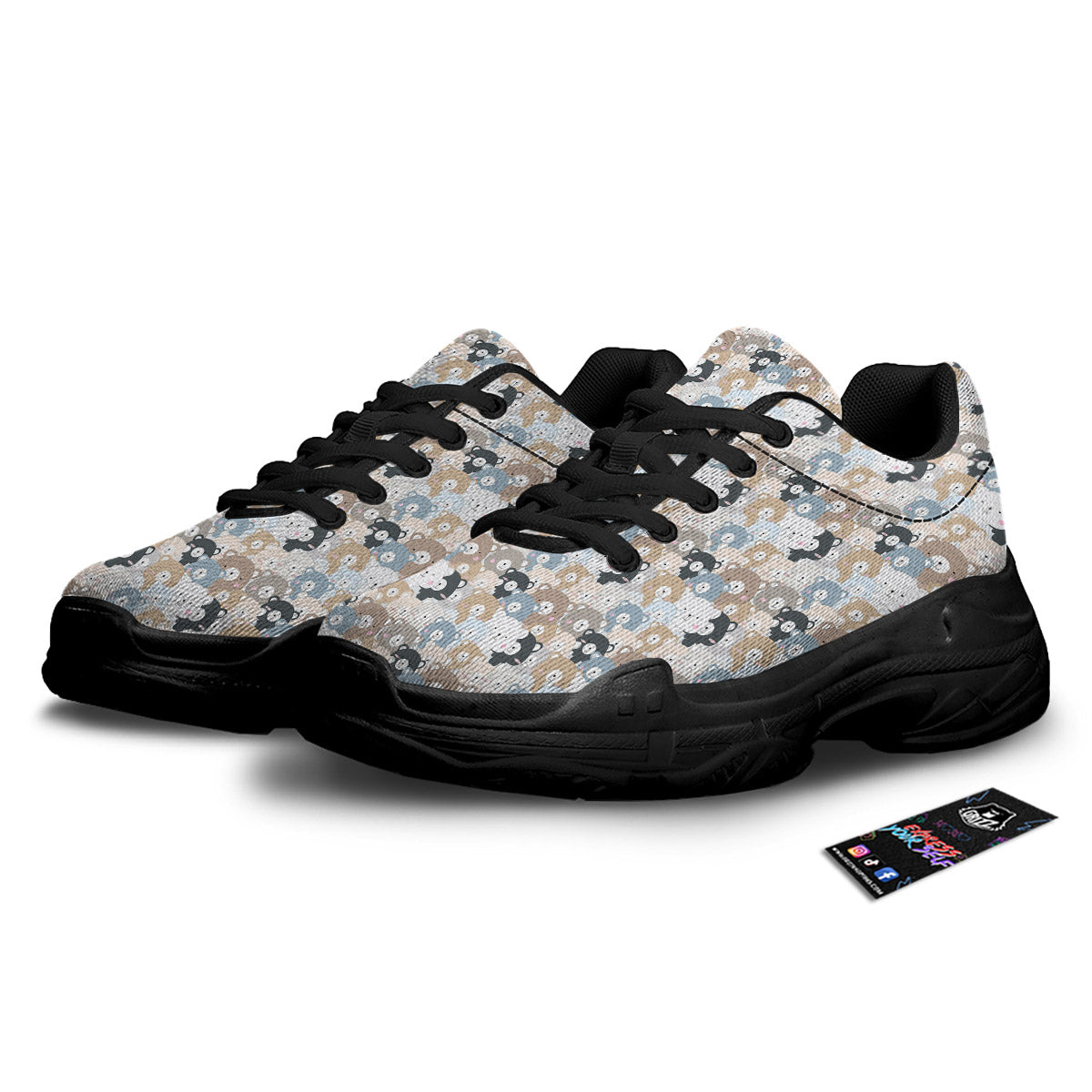 Bear Cute Print Pattern Black Chunky Shoes-grizzshop