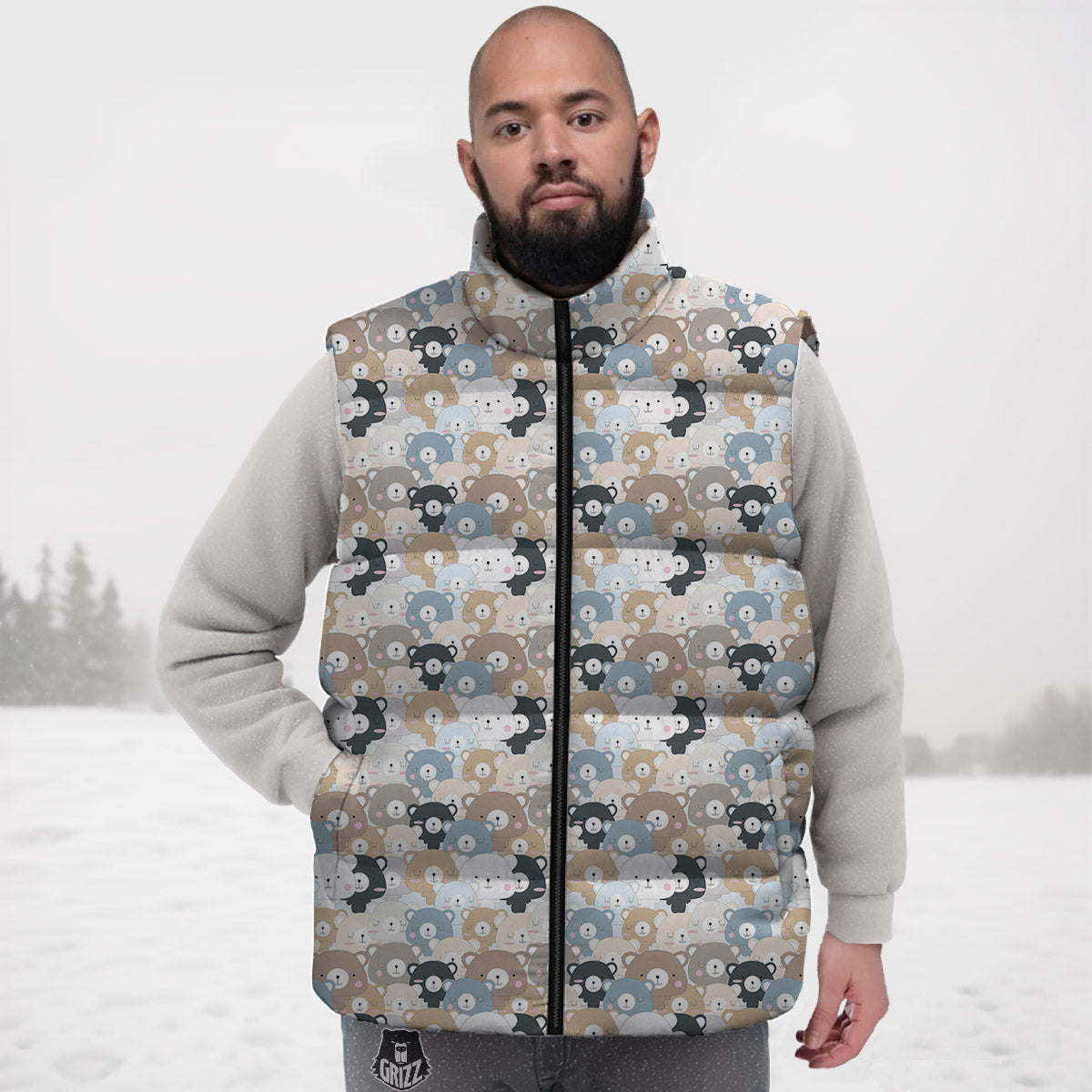 Bear Cute Print Pattern Down Vest