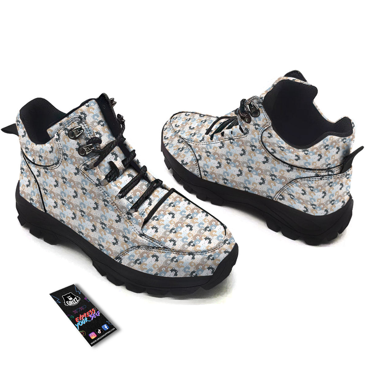Bear Cute Print Pattern Hiking Shoes-grizzshop