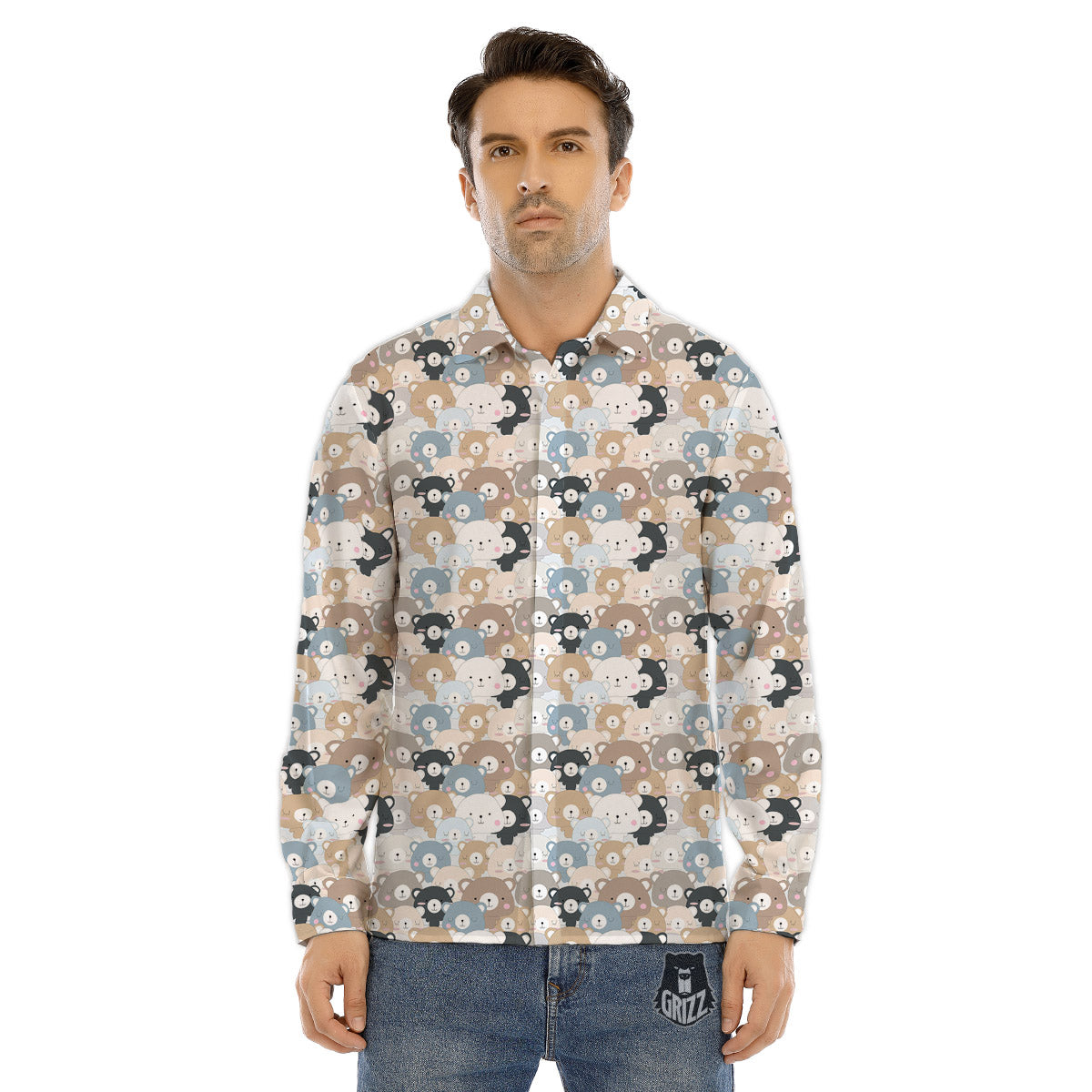 Bear Cute Print Pattern Men's Dress Shirts-grizzshop