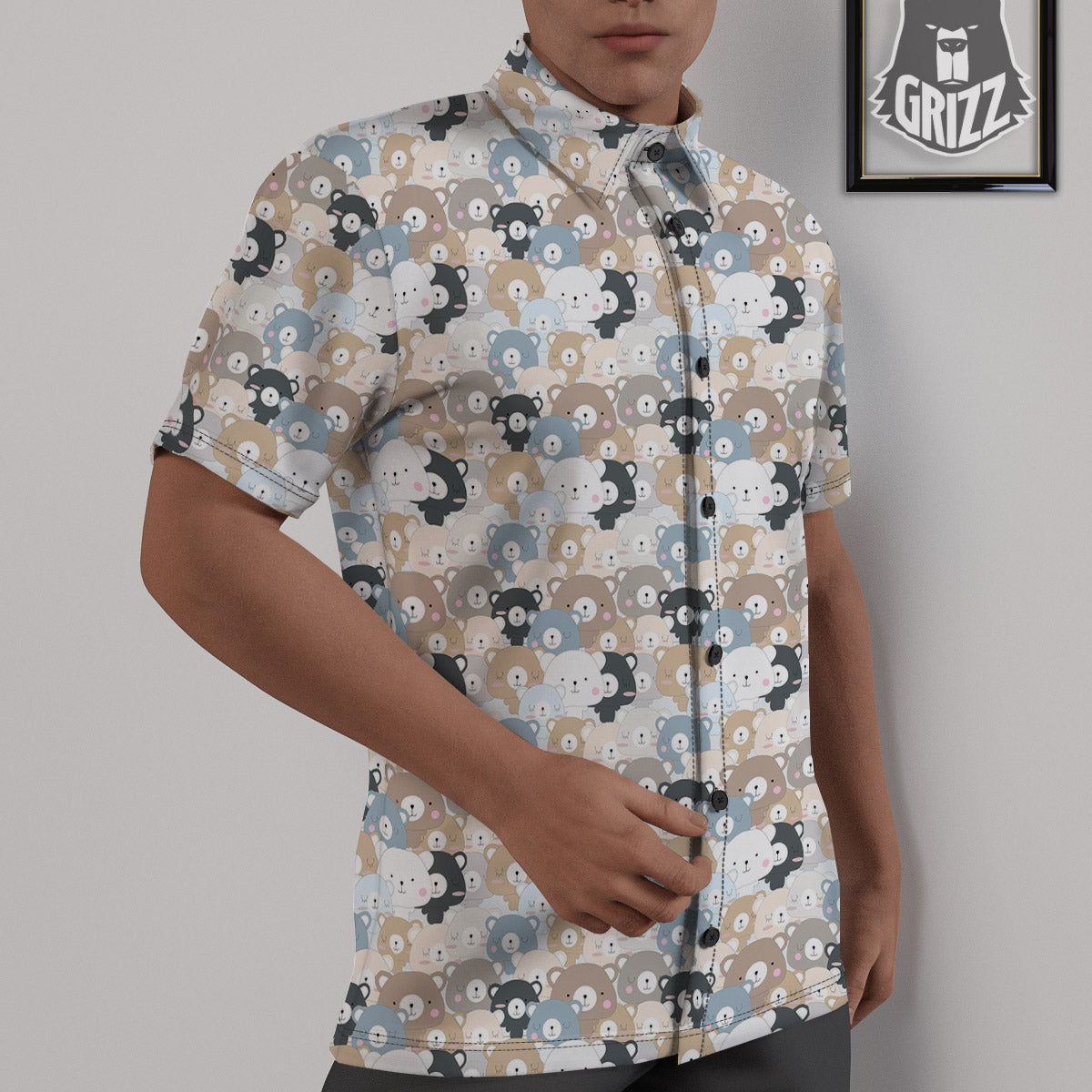 Bear Cute Print Pattern Untucked Shirts-grizzshop
