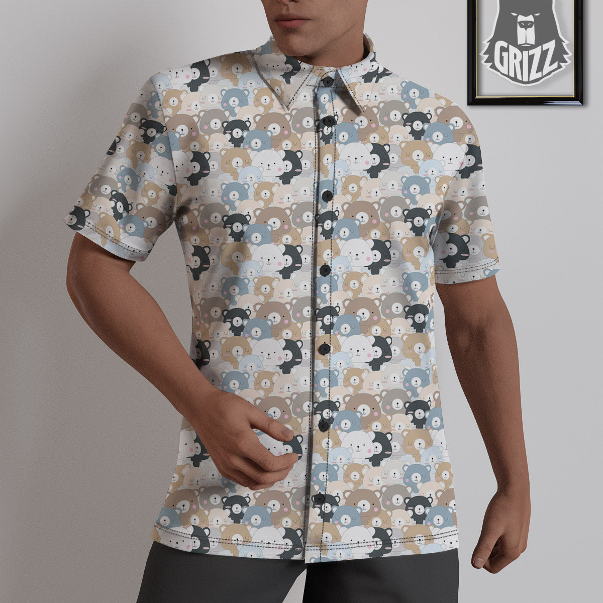 Bear Cute Print Pattern Untucked Shirts-grizzshop