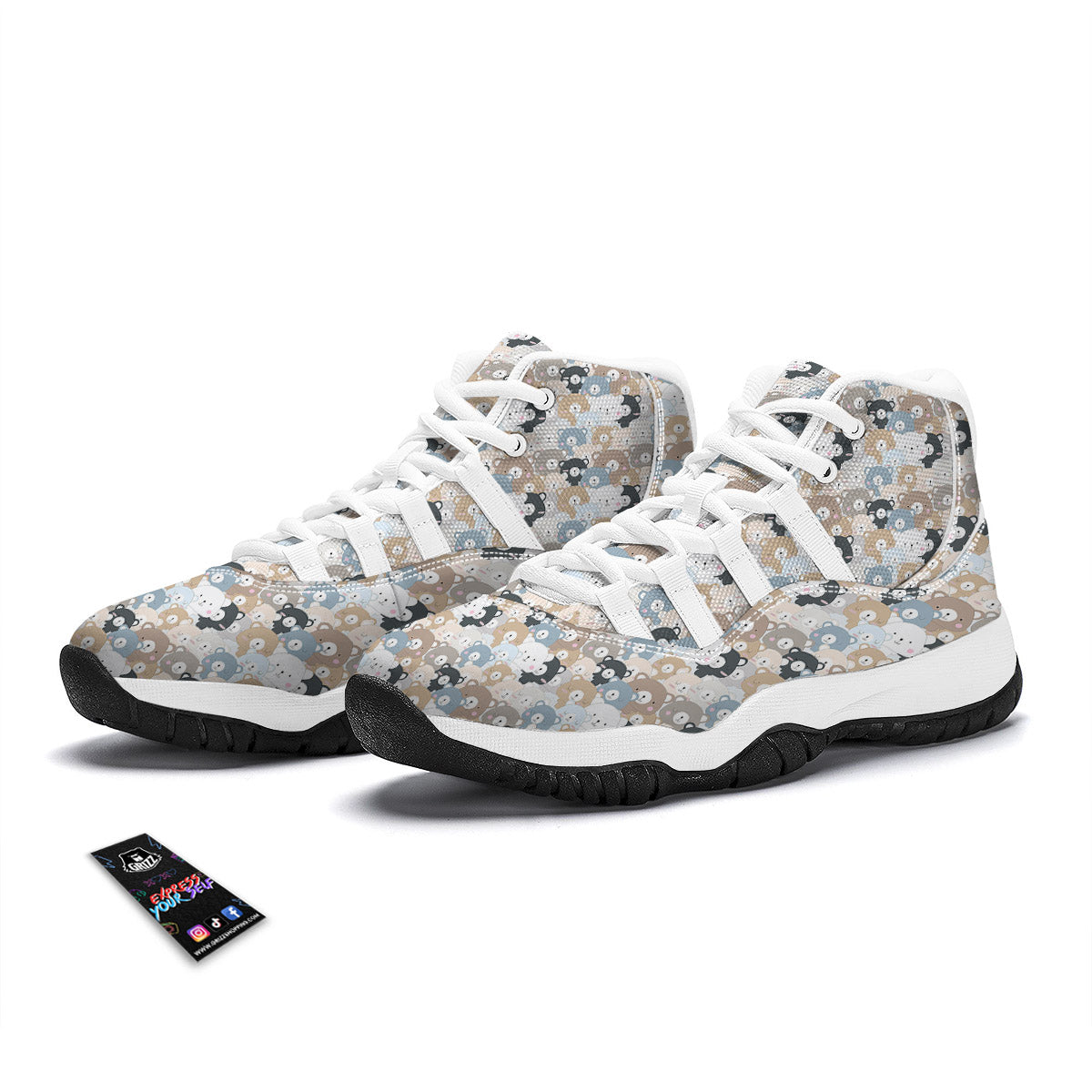 Bear Cute Print Pattern White Bball Shoes-grizzshop