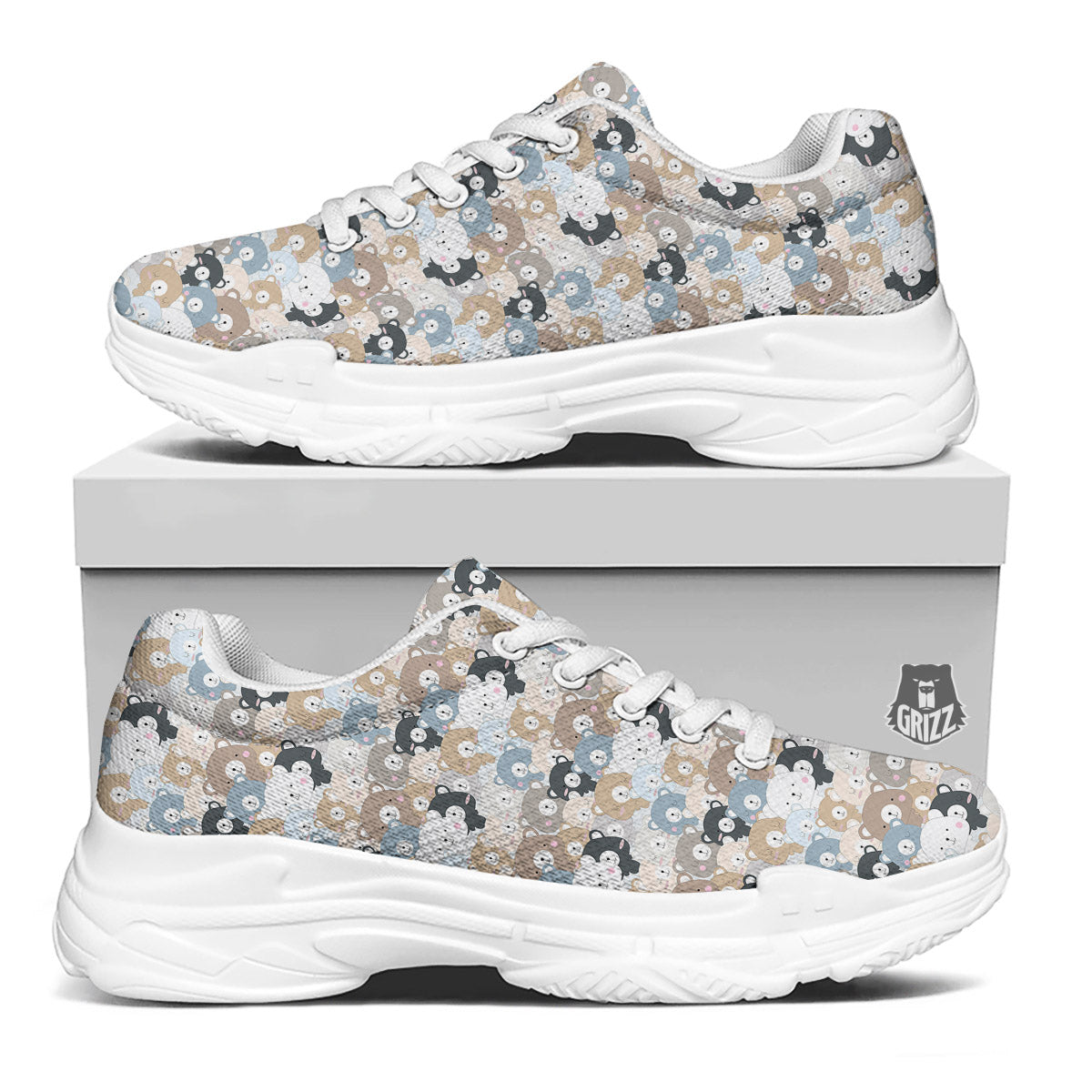 Bear Cute Print Pattern White Chunky Shoes-grizzshop
